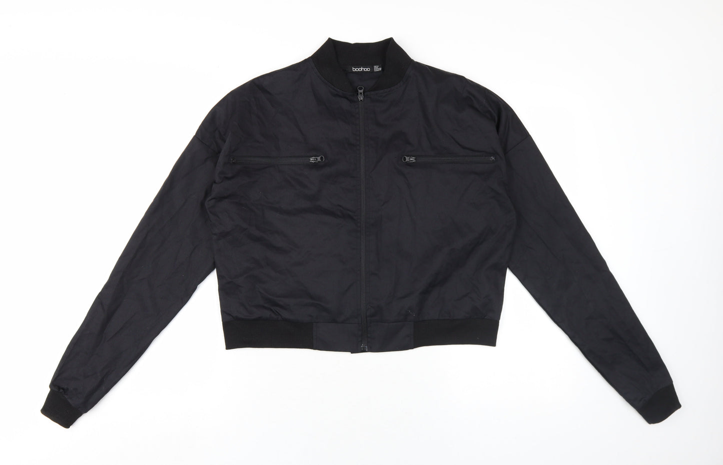 Womens UK Size 10 Boohoo Black Bomber Jacket