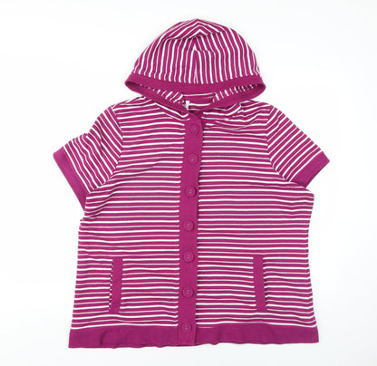 Bonmarché Womens Purple Striped Polyester Pullover Hoodie Size L Button