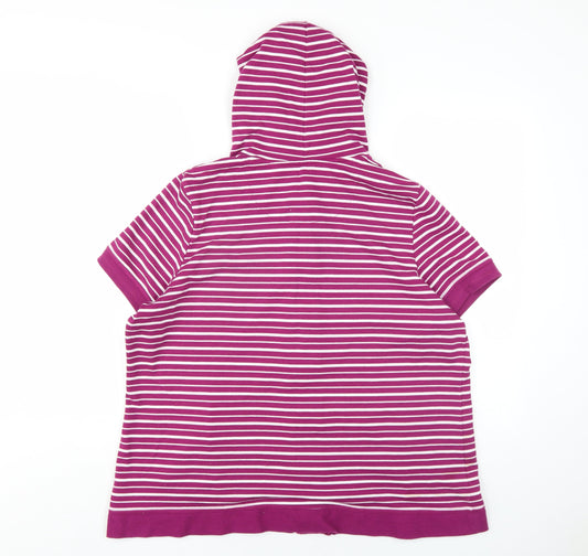 Bonmarché Womens Purple Striped Polyester Pullover Hoodie Size L Button