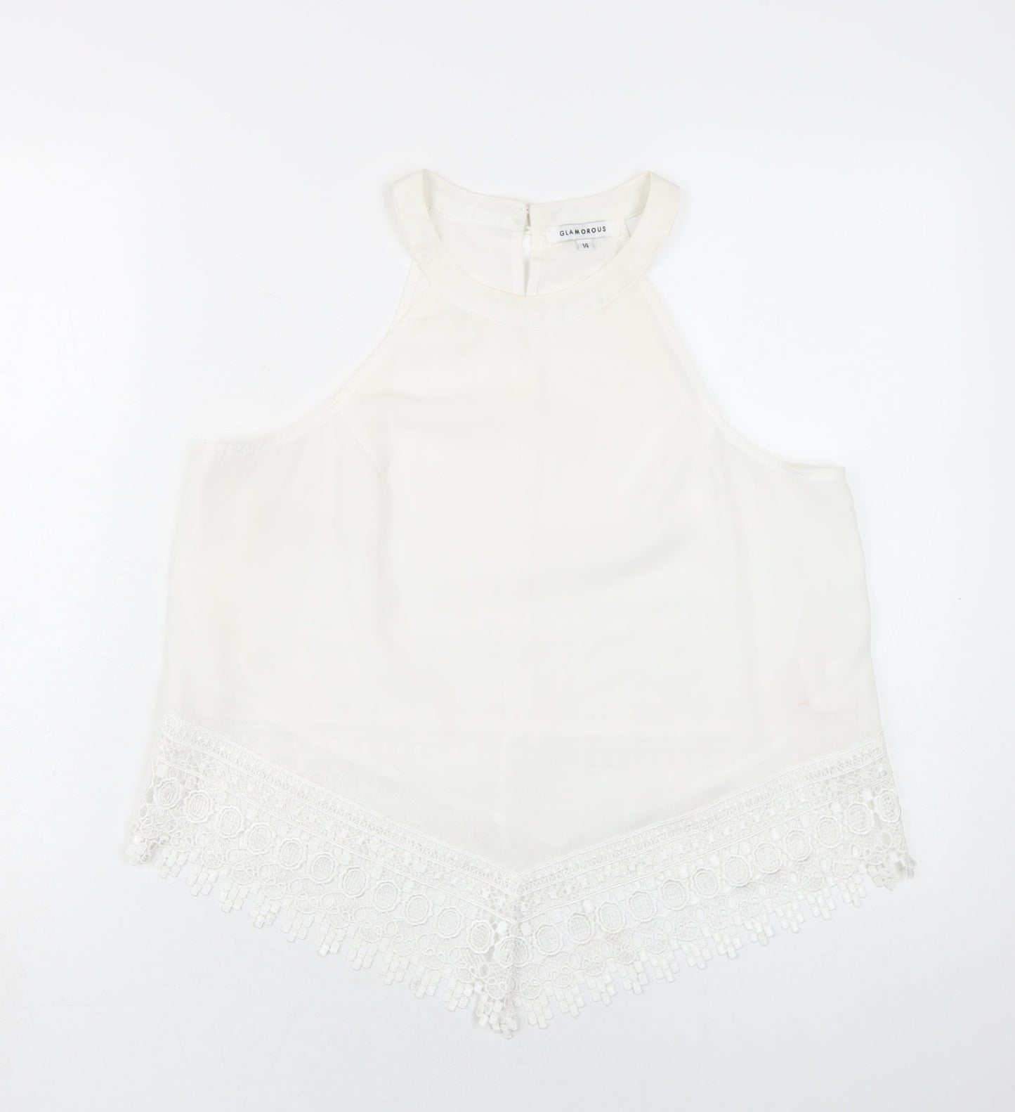 Glamorous Womens White Polyester Basic Blouse Size 14 Round Neck