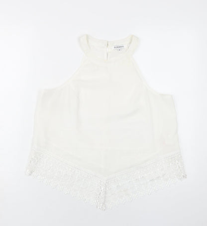 Glamorous Womens White Polyester Basic Blouse Size 14 Round Neck