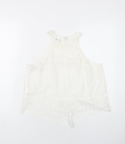 Glamorous Womens White Polyester Basic Blouse Size 14 Round Neck