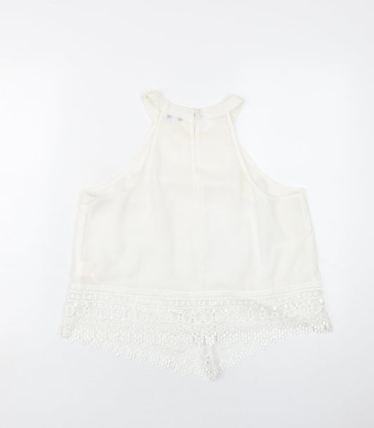 Glamorous Womens White Polyester Basic Blouse Size 14 Round Neck