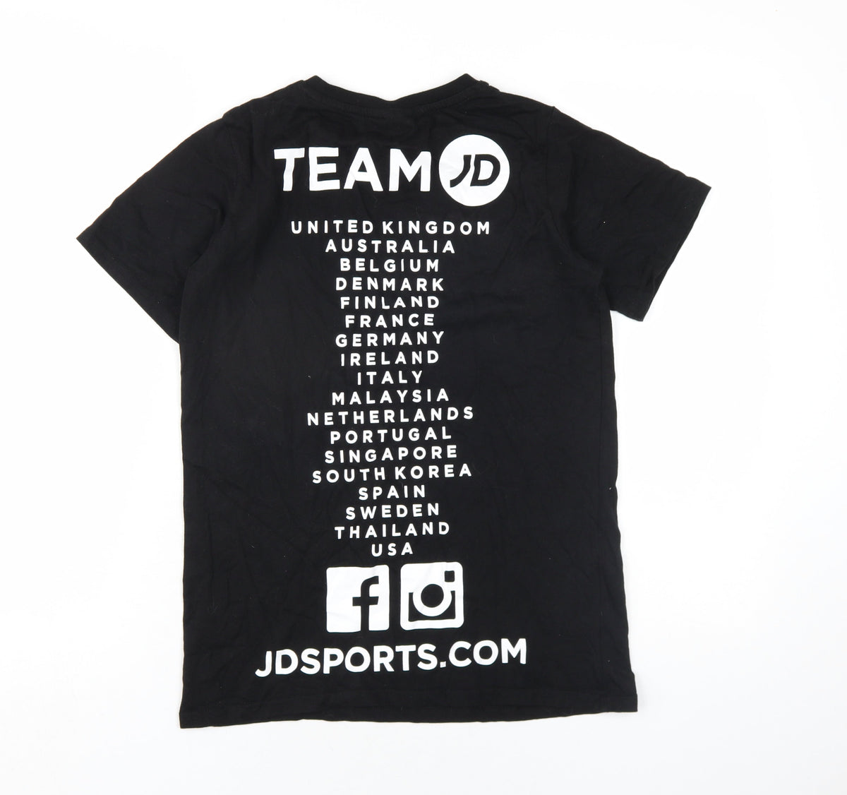 Back view of JD girls’ black cotton basic t-shirt, size 8, years round neck pullover
