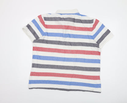 Sand Stone Mens Multicoloured Striped Cotton Polo Size XL Collared Button