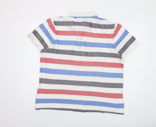 Sand Stone Mens Multicoloured Striped Cotton Polo Size XL Collared Button