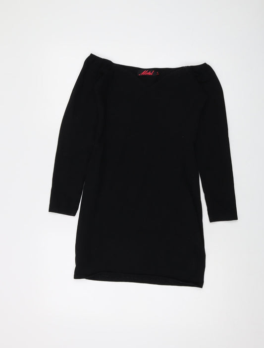 Motel Womens Black Cotton Mini Size S V-Neck Pullover