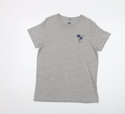 Lee Mens Grey Cotton T-Shirt Size L Crew Neck