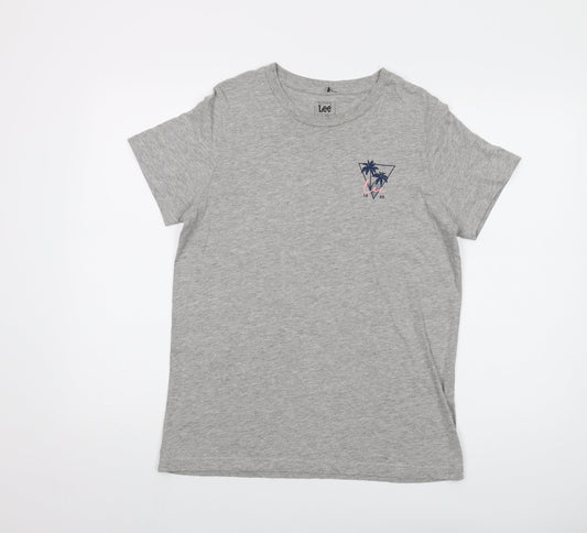 Lee Mens Grey Cotton T-Shirt Size L Crew Neck
