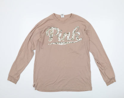 PINK Womens Pink Cotton Basic T-Shirt Size S Round Neck