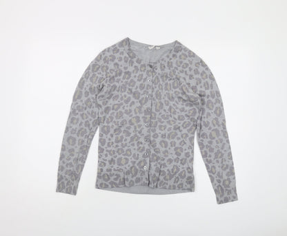 Gap Womens Grey Round Neck Animal Print Cotton Cardigan Jumper Size S
