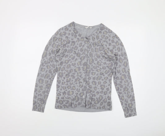 Gap Womens Grey Round Neck Animal Print Cotton Cardigan Jumper Size S