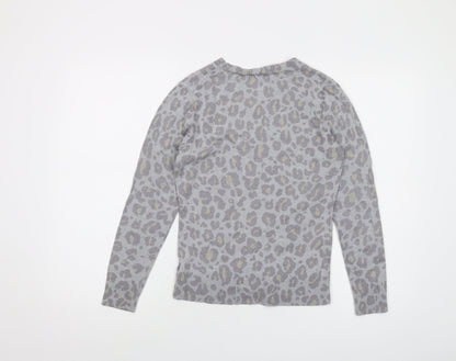 Gap Womens Grey Round Neck Animal Print Cotton Cardigan Jumper Size S