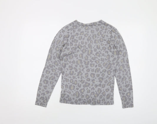 Gap Womens Grey Round Neck Animal Print Cotton Cardigan Jumper Size S
