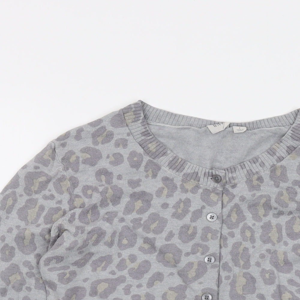 Gap Womens Grey Round Neck Animal Print Cotton Cardigan Jumper Size S