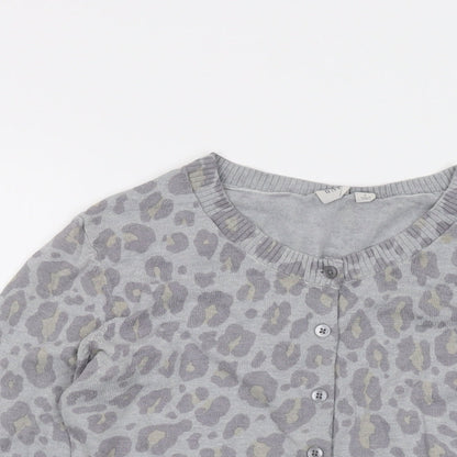 Gap Womens Grey Round Neck Animal Print Cotton Cardigan Jumper Size S