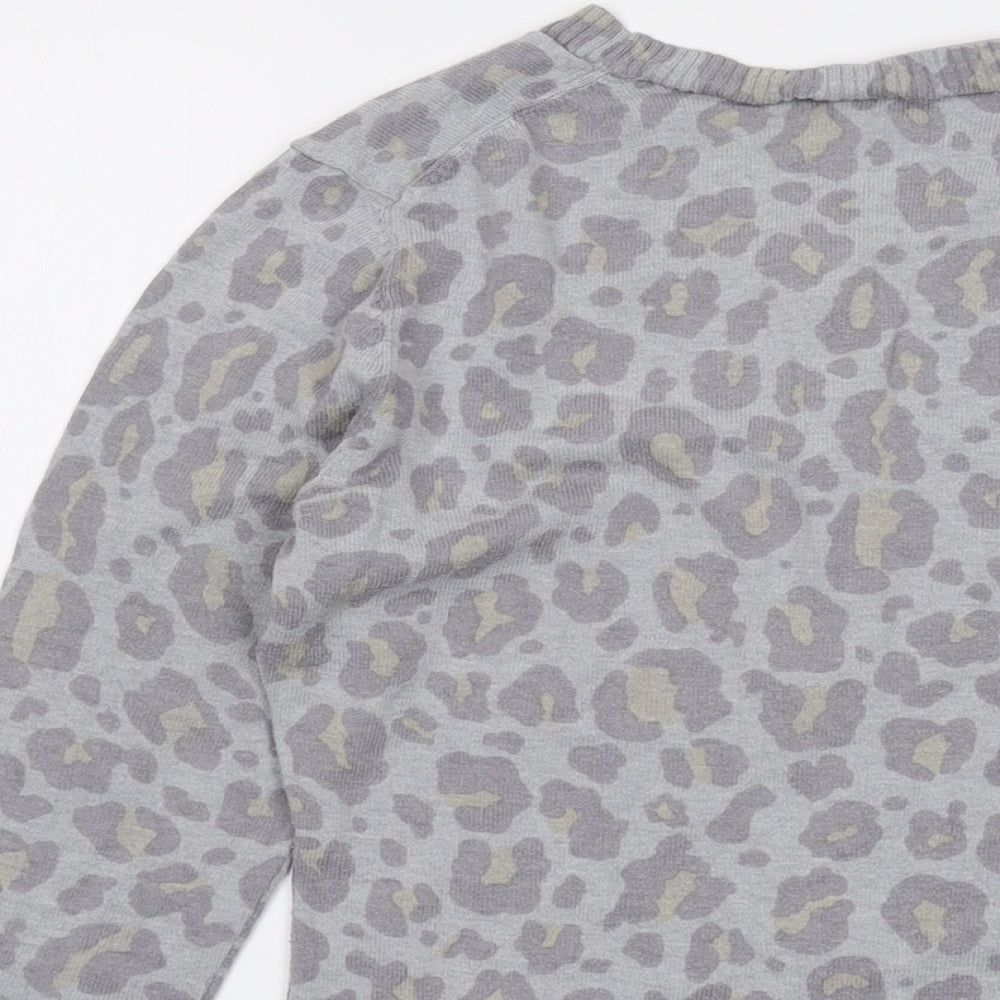 Gap Womens Grey Round Neck Animal Print Cotton Cardigan Jumper Size S