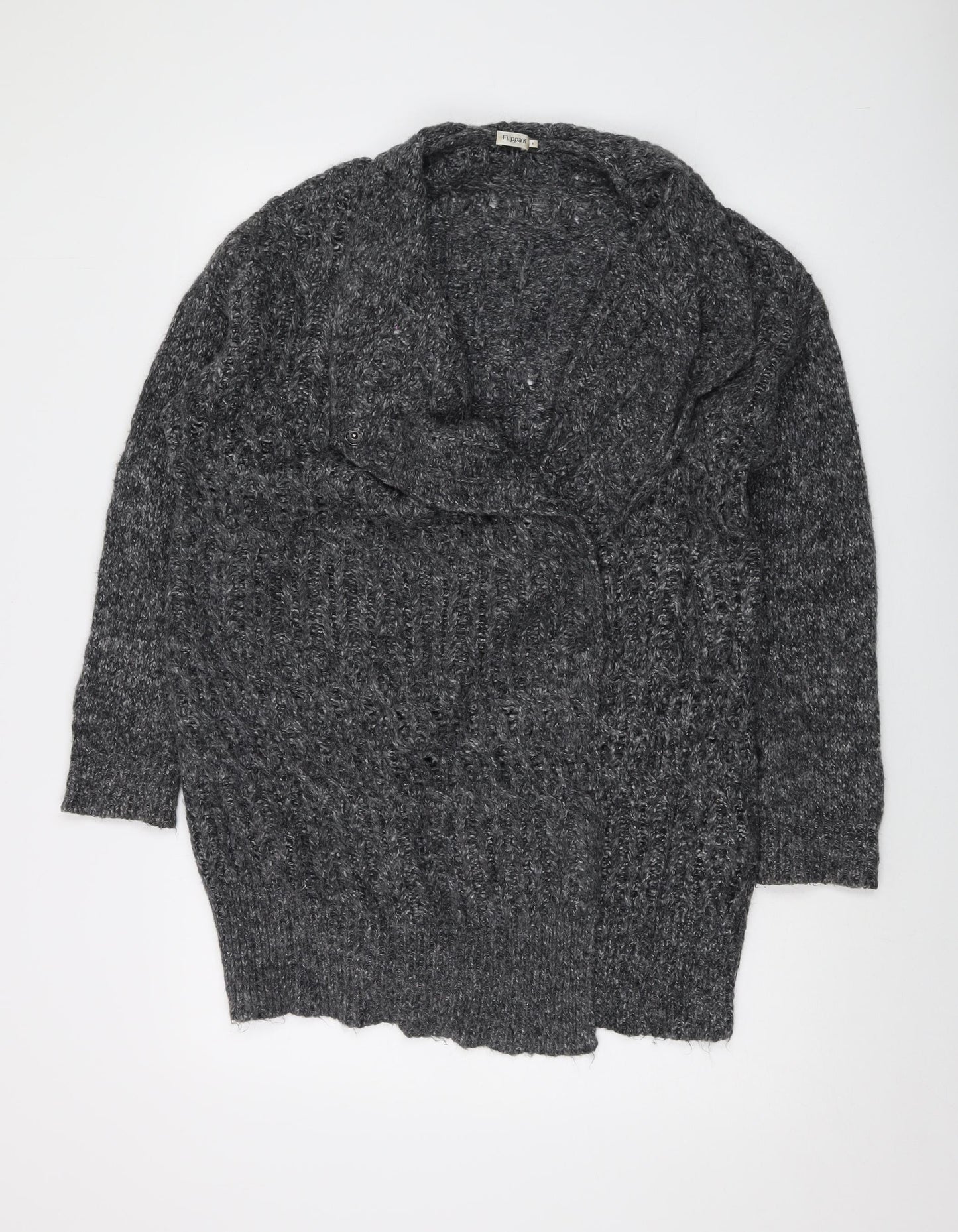 Fillipa K Womens Grey V-Neck Nylon Cardigan Jumper Size S
