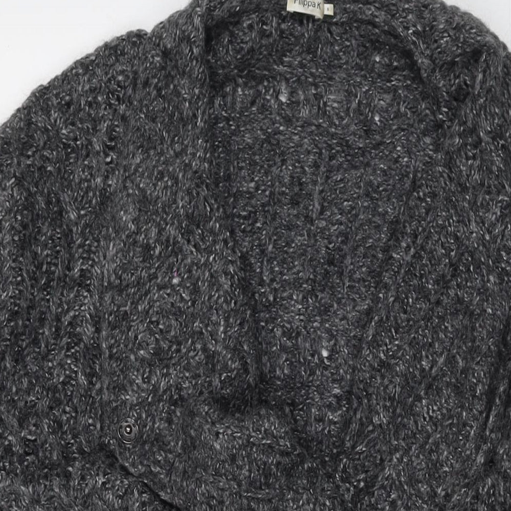 Fillipa K Womens Grey V-Neck Nylon Cardigan Jumper Size S