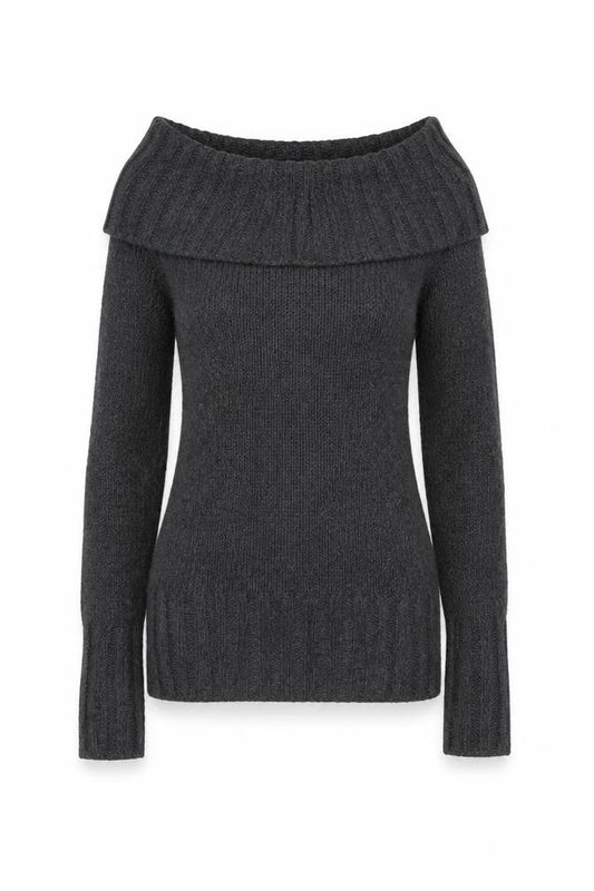 Front view of Lee Cooper women’s grey roll neck acrylic jumper, size UK 8