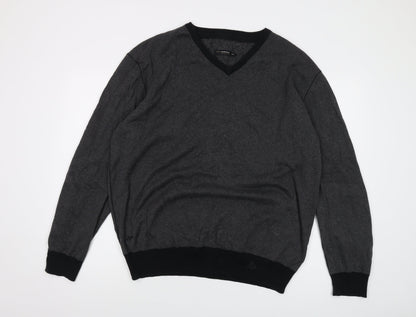 RJR.John Rocha Mens Grey V-Neck Cotton Pullover Jumper Size 3XL Long Sleeve