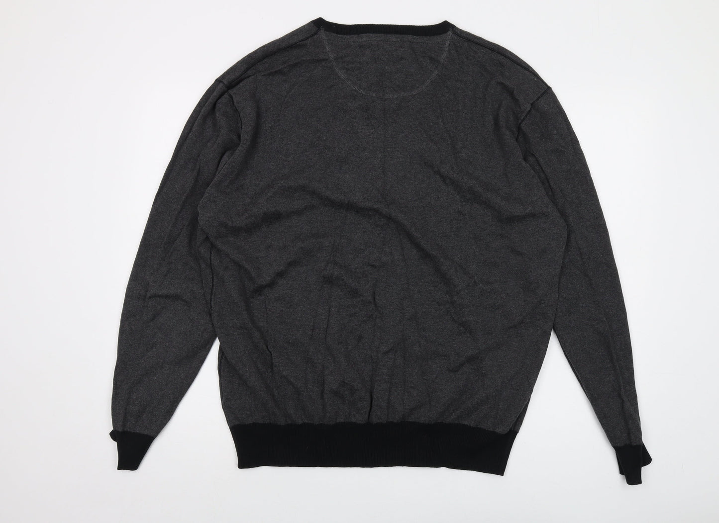 RJR.John Rocha Mens Grey V-Neck Cotton Pullover Jumper Size 3XL Long Sleeve