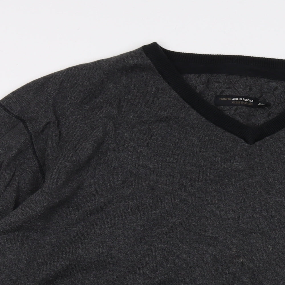 RJR.John Rocha Mens Grey V-Neck Cotton Pullover Jumper Size 3XL Long Sleeve