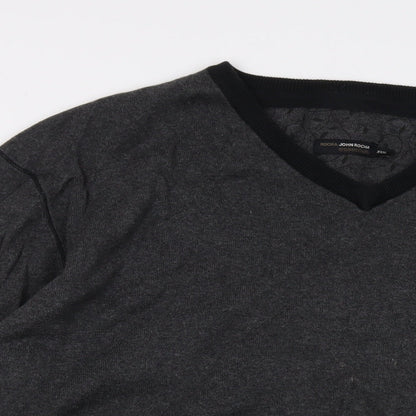RJR.John Rocha Mens Grey V-Neck Cotton Pullover Jumper Size 3XL Long Sleeve