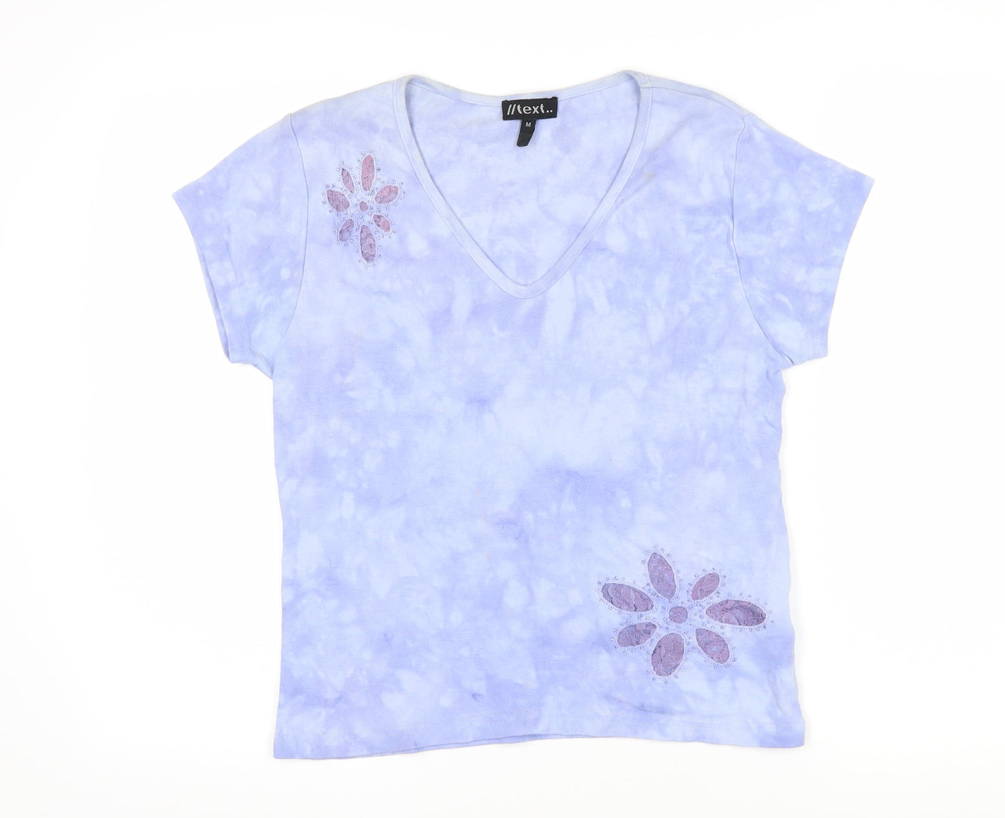 Womens UK Size M Text Blue Basic T-Shirt