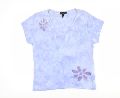 Womens UK Size M Text Blue Basic T-Shirt