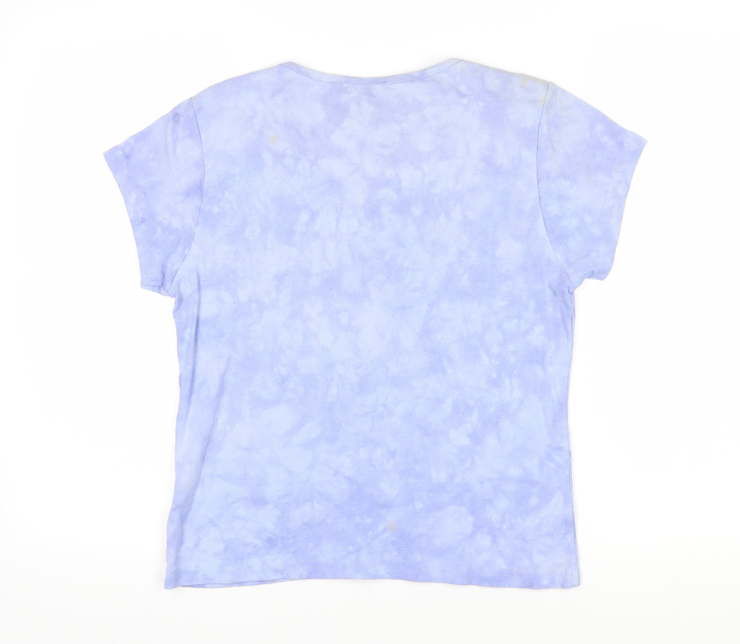 Womens UK Size M Text Blue Basic T-Shirt