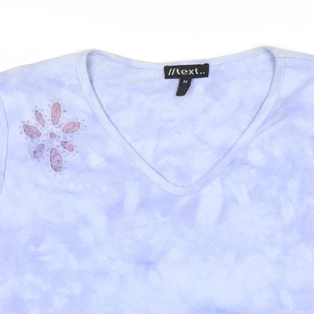 Womens UK Size M Text Blue Basic T-Shirt