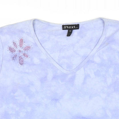 Womens UK Size M Text Blue Basic T-Shirt