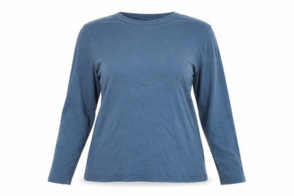 Front view of COS women’s blue 100% cotton pullover sweatshirt, size L, pullover