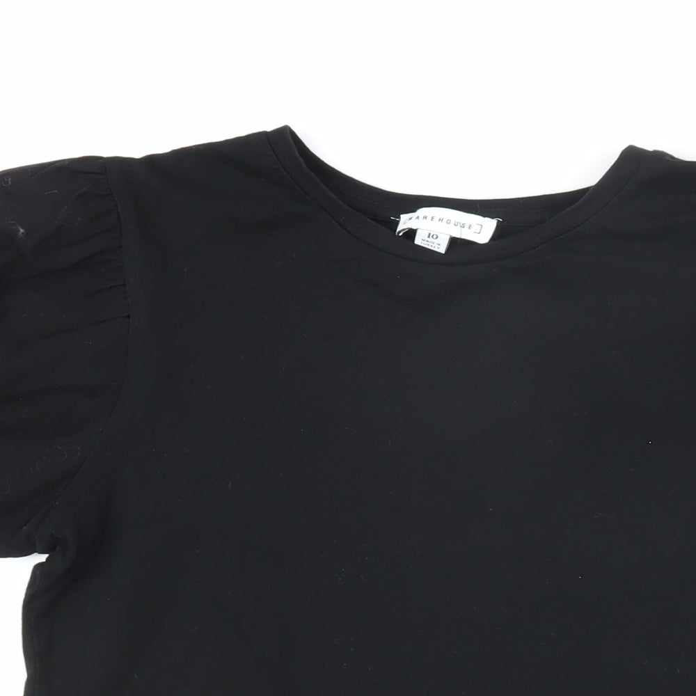 Womens UK Size 10 Warehouse Black Basic T-Shirt