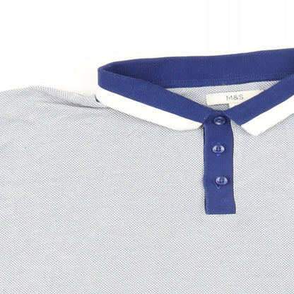 Marks and Spencer Mens Black Geometric Modal Polo Size 3XL Collared Button