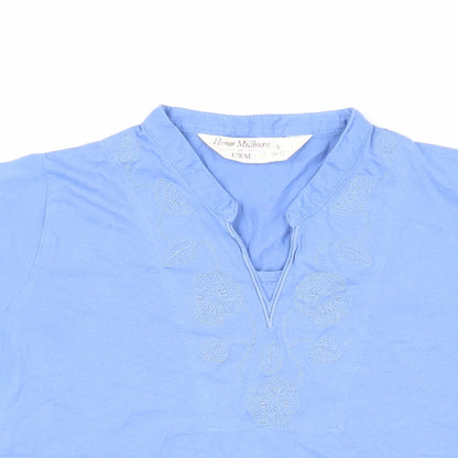 EWM Womens Blue Cotton Basic T-Shirt Size S V-Neck