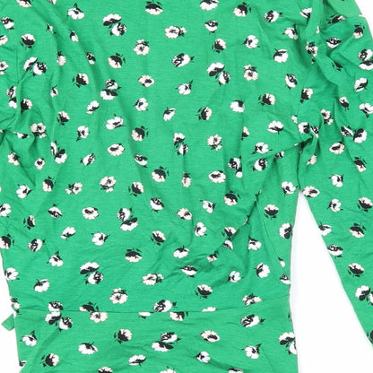 Miss Selfridge Womens Green Floral Viscose Wrap T-Shirt Size 4 Collared - Flowers