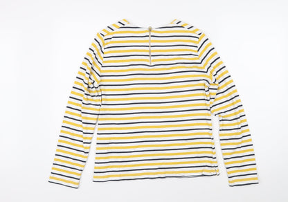 John Lewis Womens Yellow Striped 100% Cotton Basic T-Shirt Size 16 Boat Neck