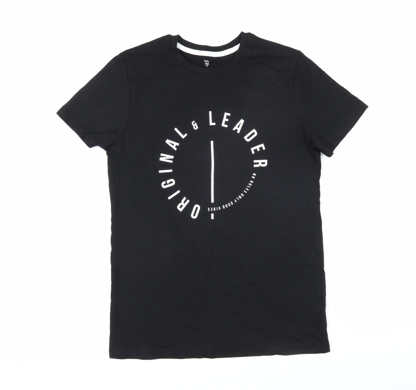 La Redoute Boys Black 100% Cotton Basic T-Shirt Size 16 Years Round Neck Pullover - Original & leader No rules only good vibes