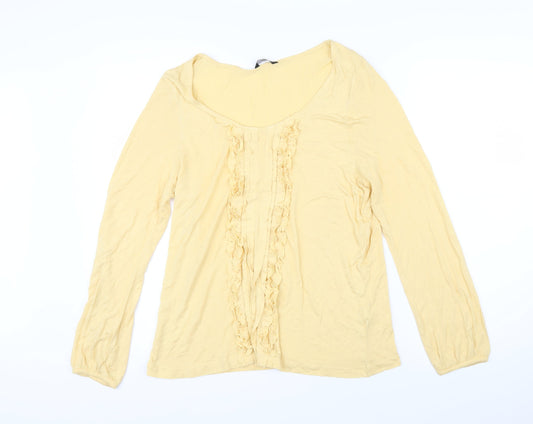 M&Co Womens Yellow Viscose Basic T-Shirt Size 16 Scoop Neck