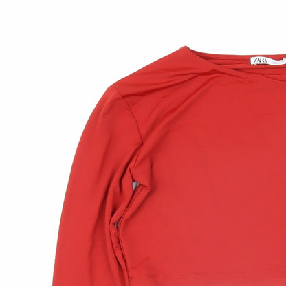 Womens UK Size M Zara Red Basic T-Shirt