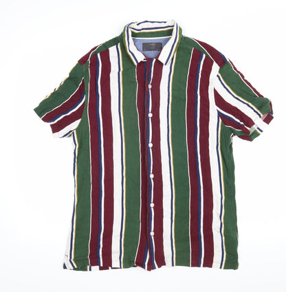 Marks & Spencer Mens Multicoloured Striped Viscose Button-Up Size M Collared Button