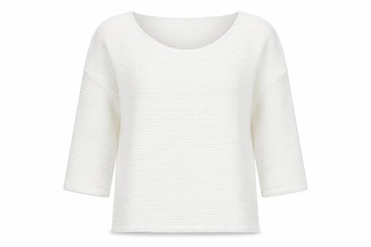 Front view of French Connection women’s white crew neck polyacrylate fibre jumper, size XS