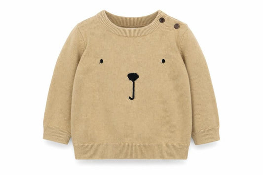 Gap Baby Brown Cotton Pullover Jumper Size 6-9 Months Button - Bear