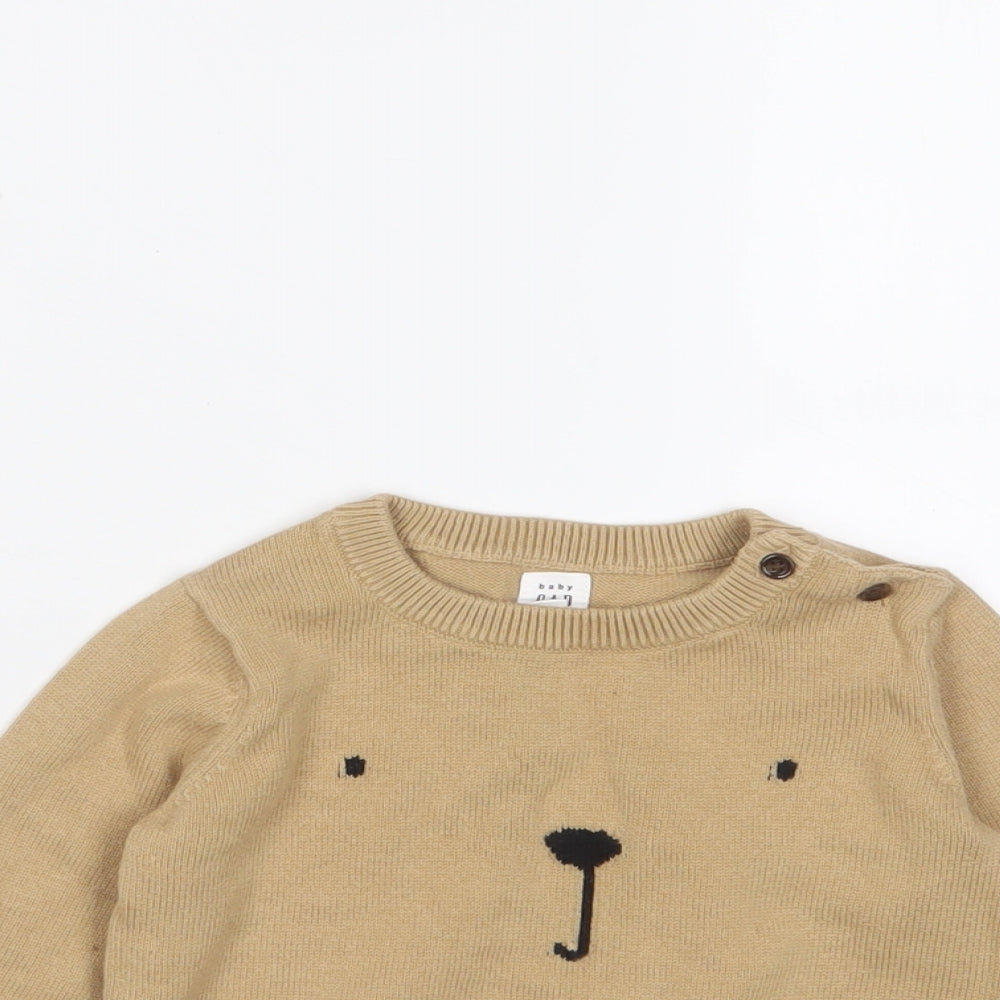 Gap Baby Brown Cotton Pullover Jumper Size 6-9 Months Button - Bear