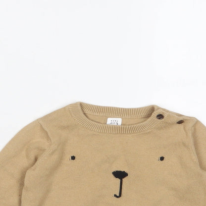 Gap Baby Brown Cotton Pullover Jumper Size 6-9 Months Button - Bear