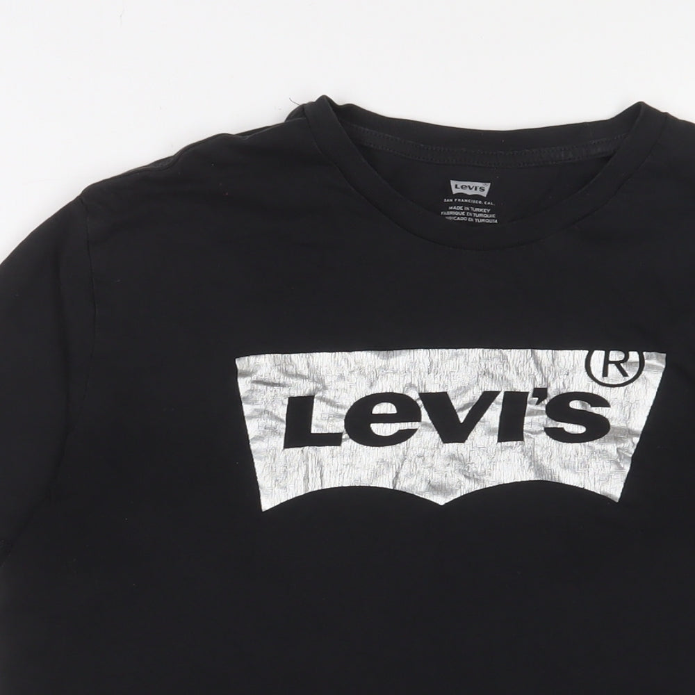 Levi's Womens Black Cotton Basic T-Shirt Size M Crew Neck - Logo