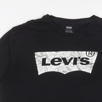 Levi's Womens Black Cotton Basic T-Shirt Size M Crew Neck - Logo