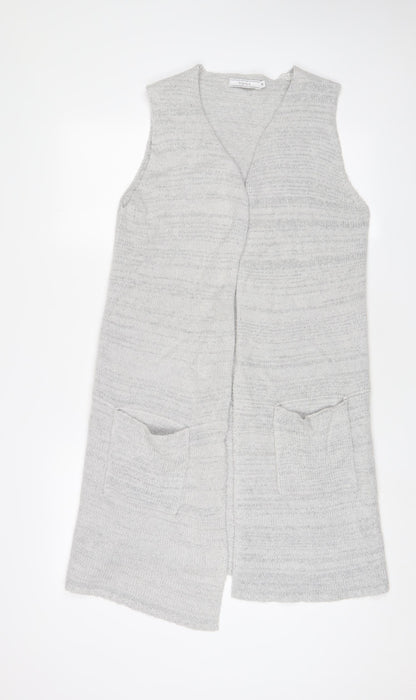 Fransa Womens Grey V-Neck Acrylic Cardigan Jumper Size S - Open
